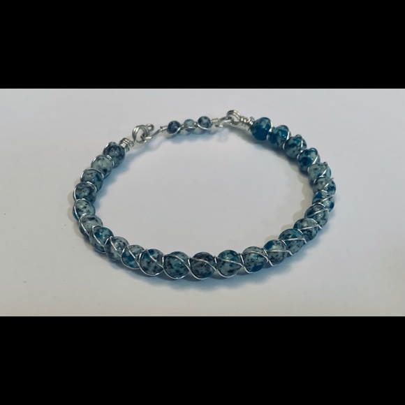 Gorgeous Wire Wrapped Blue Jasper Stone Bracelet - Picture 1 of 6